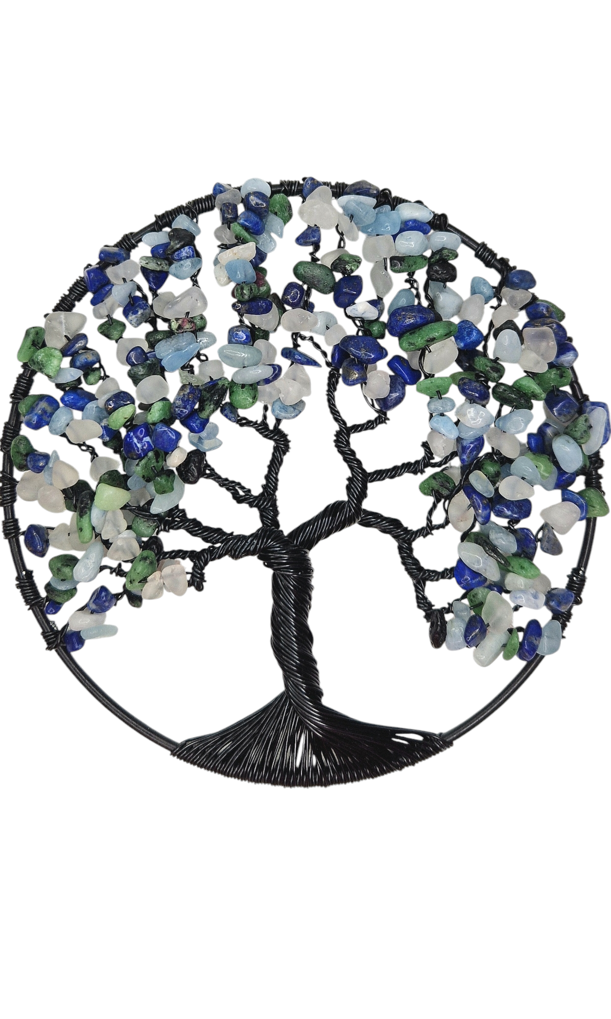 Strom života z drôtu s drahými kameňmi – Lapis lazuli, Krištáľ, Akvamarín, Rubín – Obrázok 3